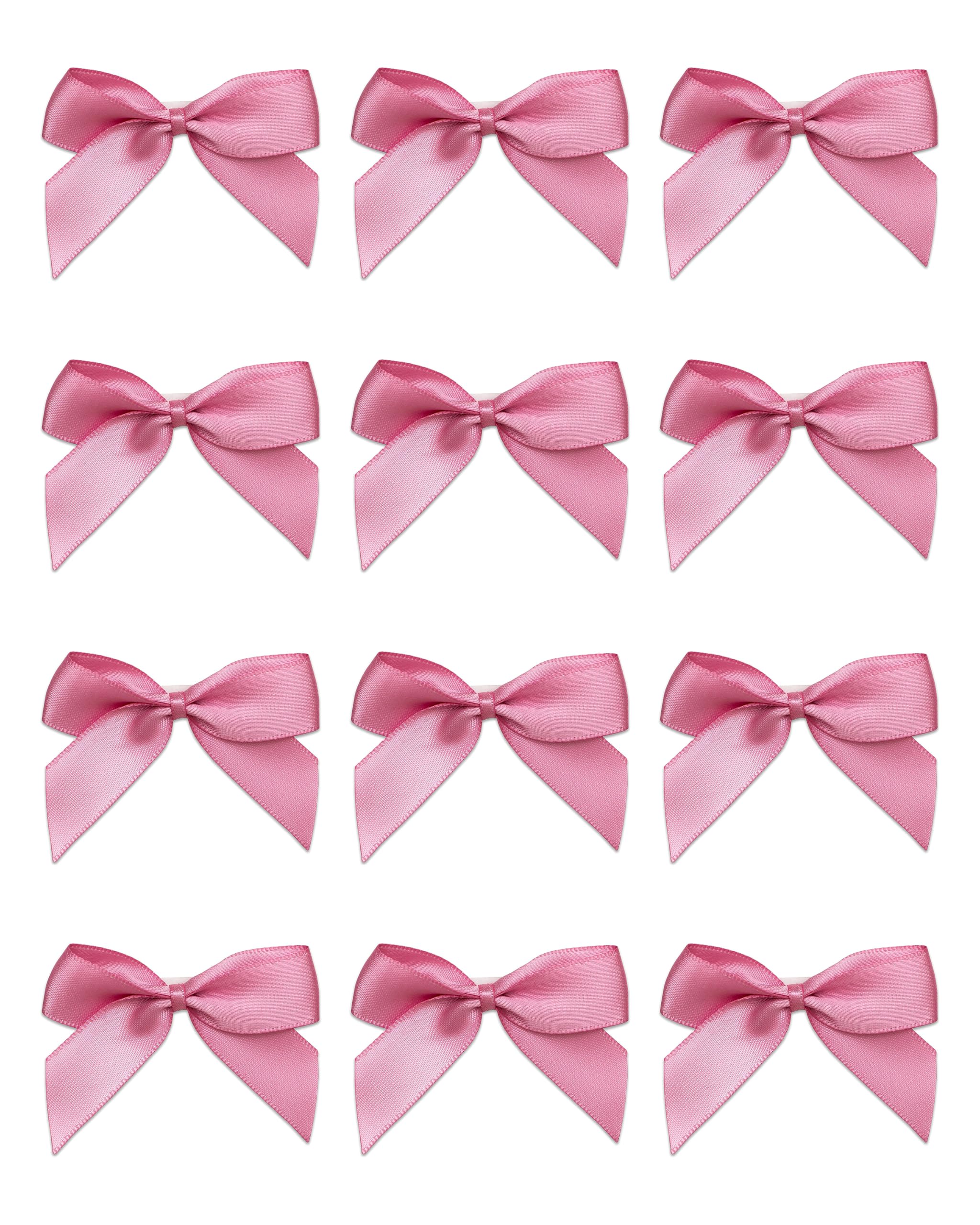 Italian Options Small Satin Ribbon Bows, Self Adhesive Bow Decorations for Crafts, Gift Wrap, Hampers, Hair Bows, Wedding Stationery, Floristry, Christmas, Cakes, Crafting, Antique Pink, 24 Pack, 5 cm — image 1