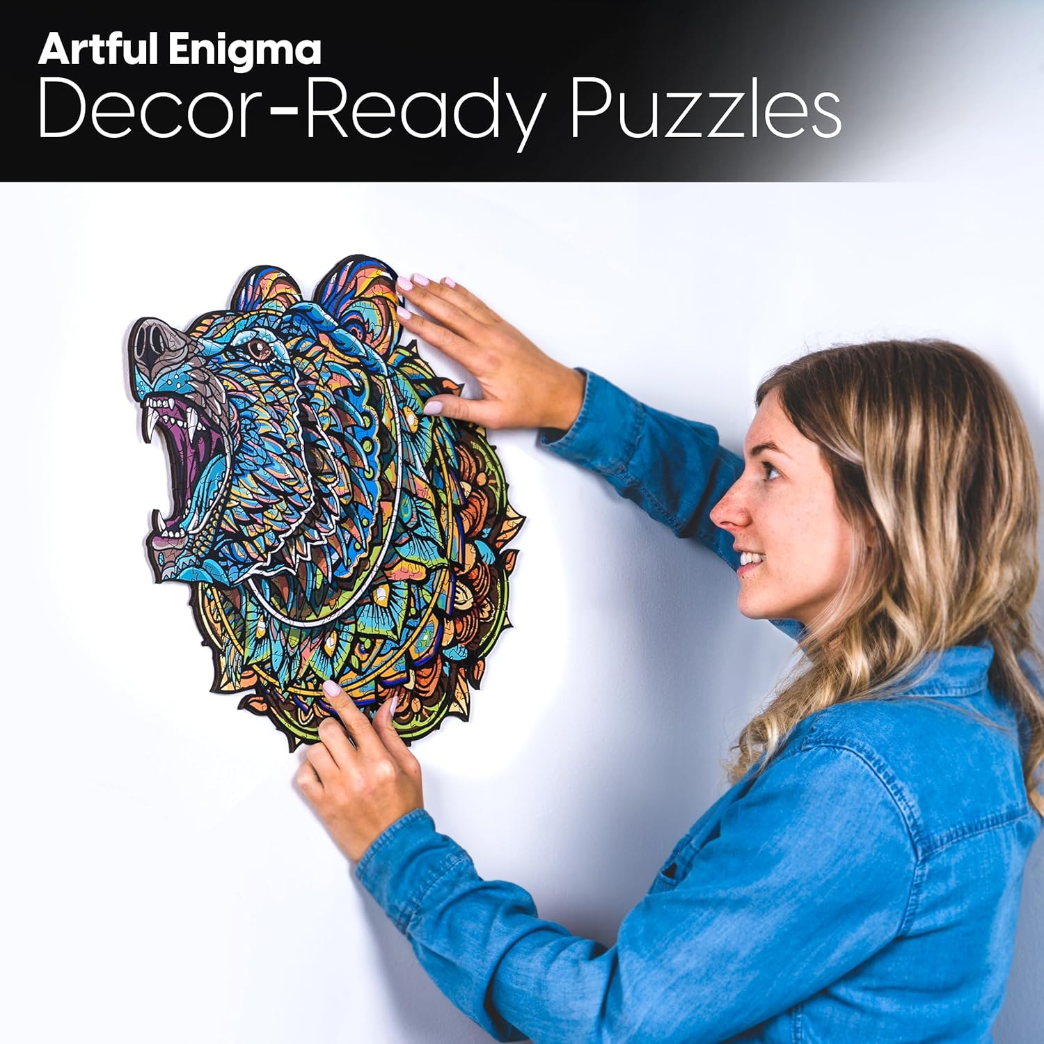 ESTROSO Wooden Puzzles for Adults - Bear Design - 300 Piece Puzzles for Adults, Wooden Jigsaw Puzzles - 13x13 Inches - Giftable Wooden Box and Carrying Bag