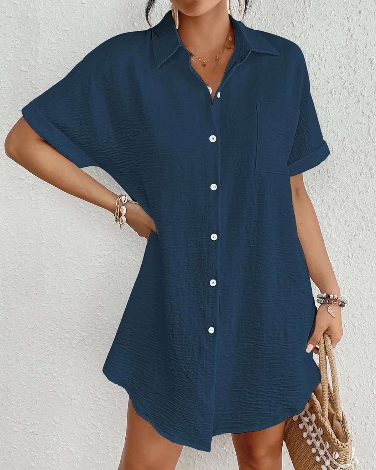 Bsubseach Women Swimsuit Coverup Shirt Dress Button Down Bathing Suit Cover Up Beach Vacation Outfits - Image 3