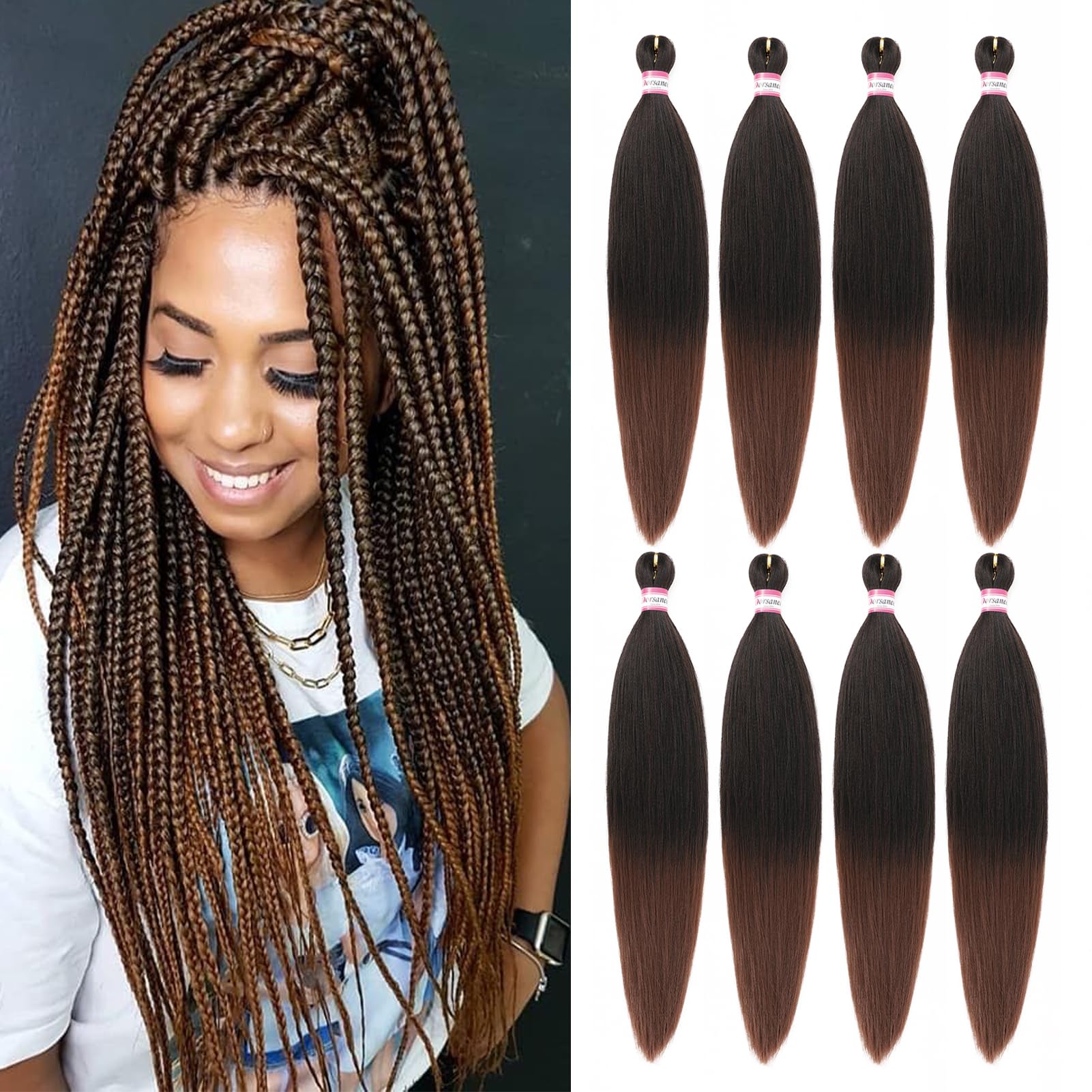 - 5 packs of Black brown ombré braiding hair *NWT* SEGO 5 Pieces Ombre Braiding Hair Extensions - 24 Black  main image 4