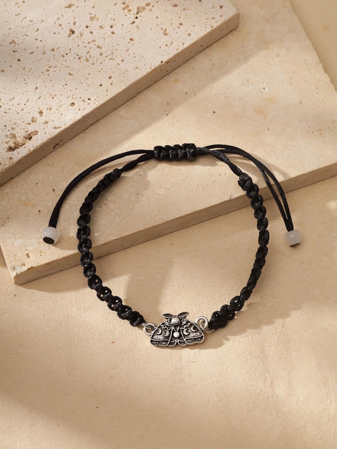 Sacina Butterfly Luna Moth Strand Black Braided Bracelet, Gothic Emo Bracelet, Grunge Christmas Jewelry Gift for Women - Image 6