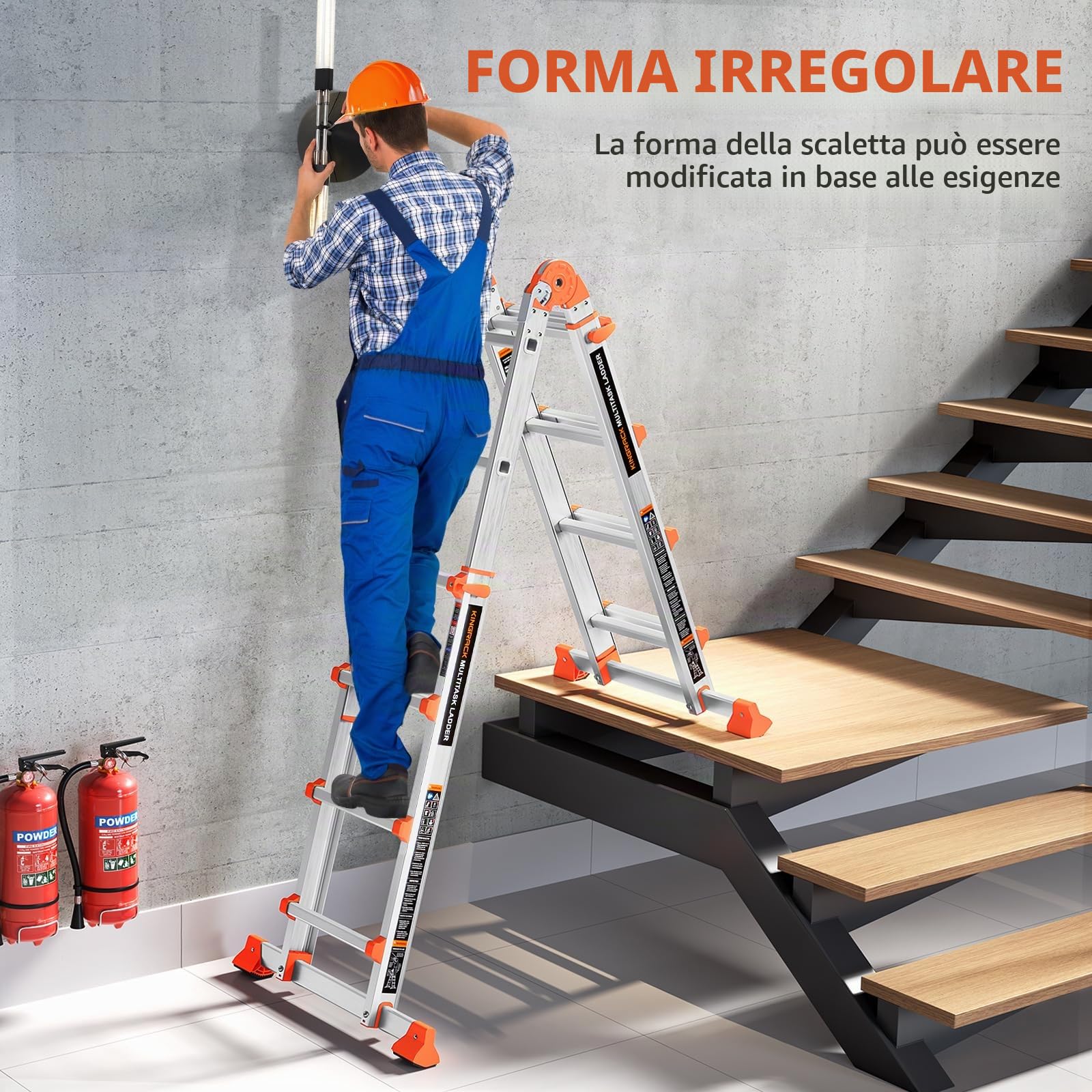 KINGRACK Scala telescopica in alluminio, scala allungabile multifunzionale antiscivolo con barra stabilizzatrice, carico di sicurezza 150kg, scala 4 gradini allungabile per scale, casa, esterno