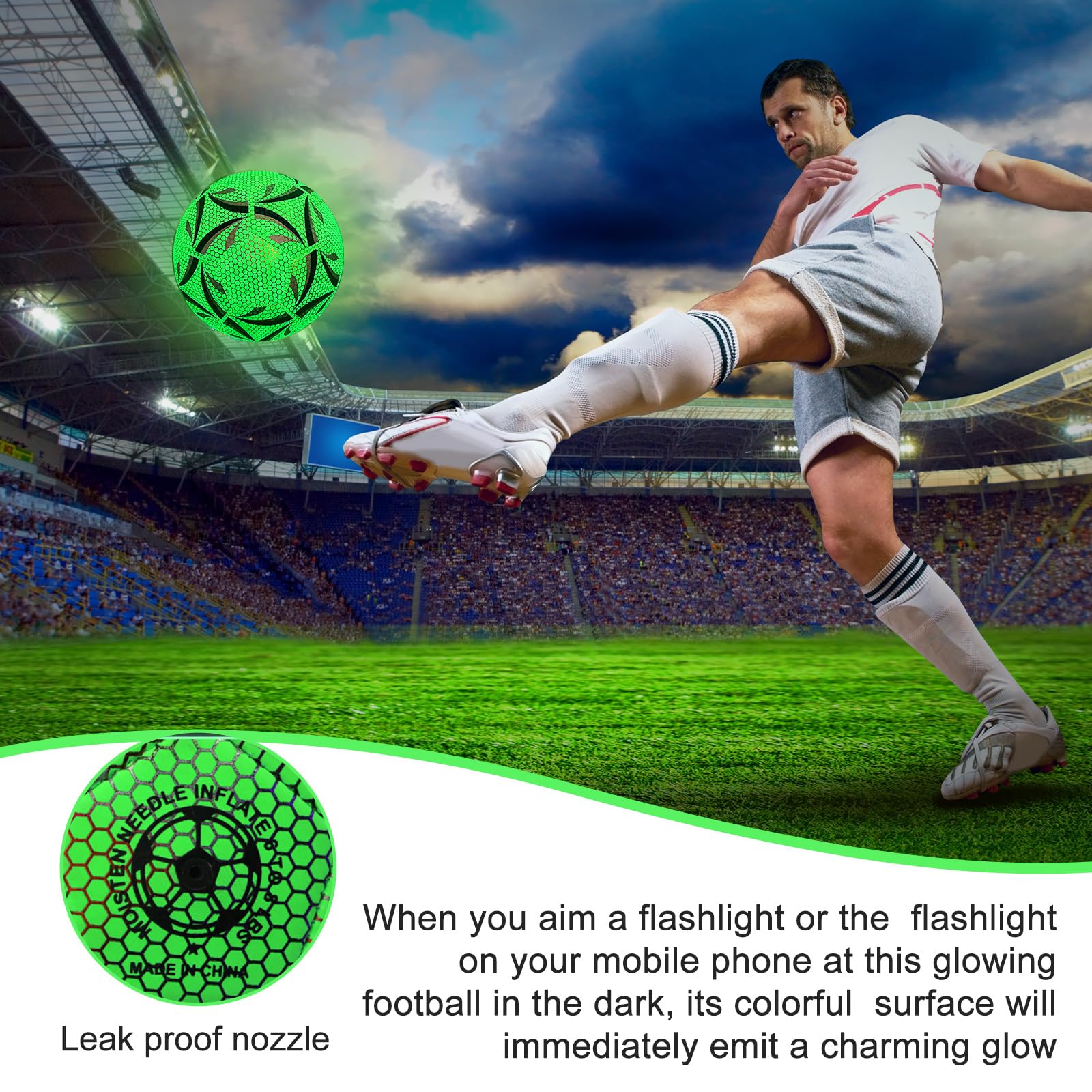 PORFOYO Pallone Da Calcio Che Si Al Buio: Size 5 Pallone Da Calcio Bagliore Al Buio, Impermeabile Pallones Da Calcios Luminoso Con Borsa a Rete Pompa per Gioco E Allenamento Regolari Completo