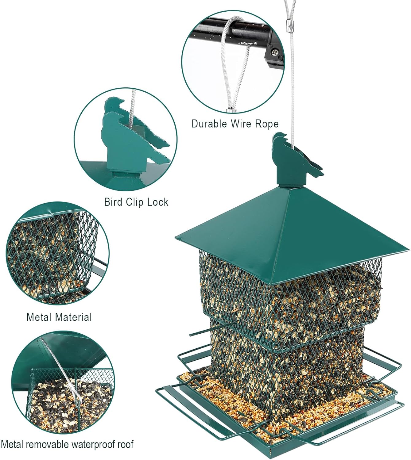 Bird Feeders for Outdoor Hanging, Heavy Duty Metal Bird Feeder, 6lb Large Capacity, Supports Cardinal, Finch, Blue Jay and Wild Birds