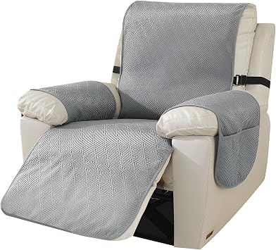 Recliner Chair Covers, Waterproof and Non Slip Recliner Cover, Sofa Cushion Protective Cover with Storage Bag for Home with Children and Pet Light Grey