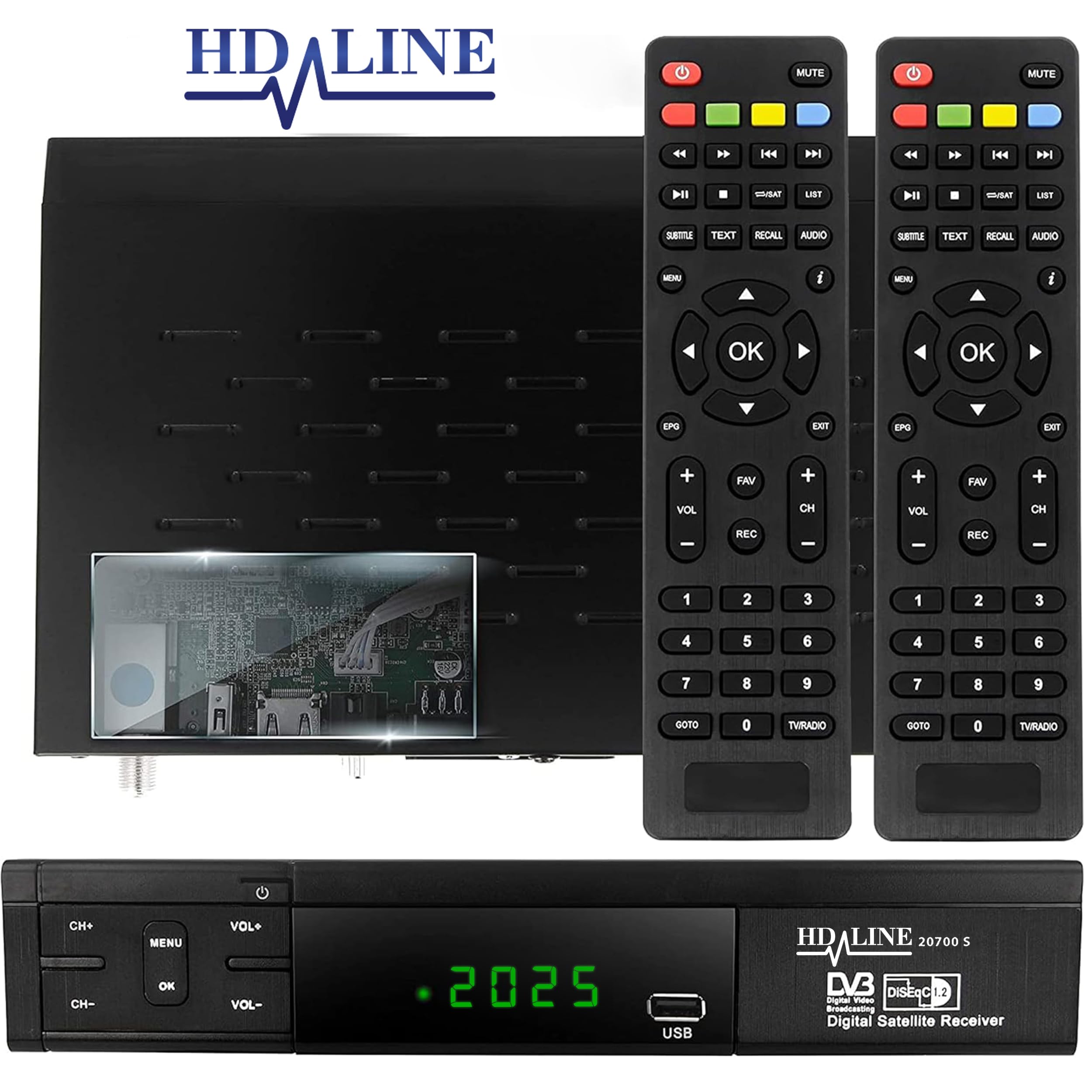 HD-Line HDMI SCART HD DVB S2 Satélites Receptores + Control Remoto Inteligente, Satélite Digital (DVB-S/S2, HDMI, SCART, 2X USB 2.0, Full HD 1080p) Sólo para Canales alemanes