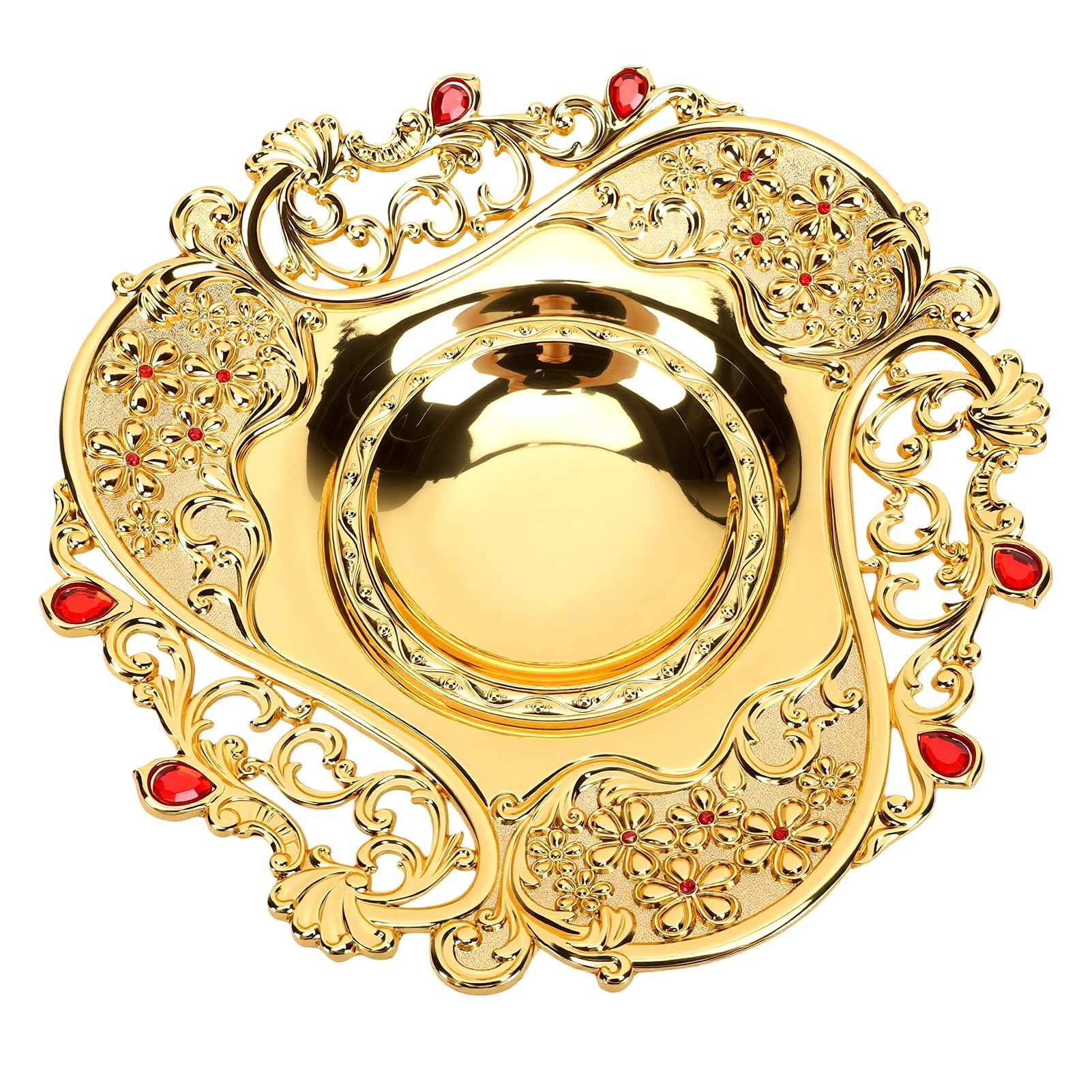 Sorandy Dekorative Obstschale, Vergoldete Metall Servierschale, for | Servierplatte aus Metall mit Rubinoptik, Ideal Zur Deko auf Dem Couchtisch.