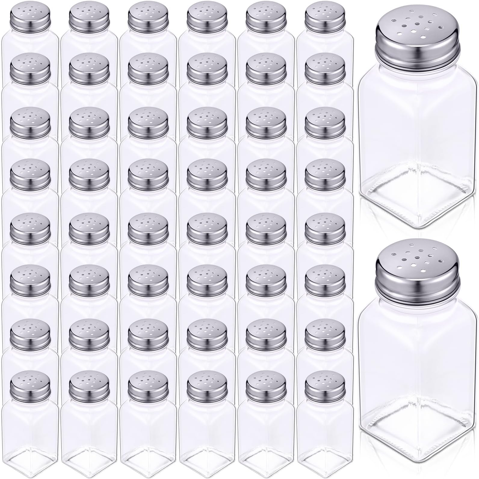 - Bokon 48 Pack Glass Salt Shaker Bulk with Stainless Lids Tops 2.7oz Small Spice Shaker for Kitchen Restaurants and Catering Wedding Party Supplies (Classic)