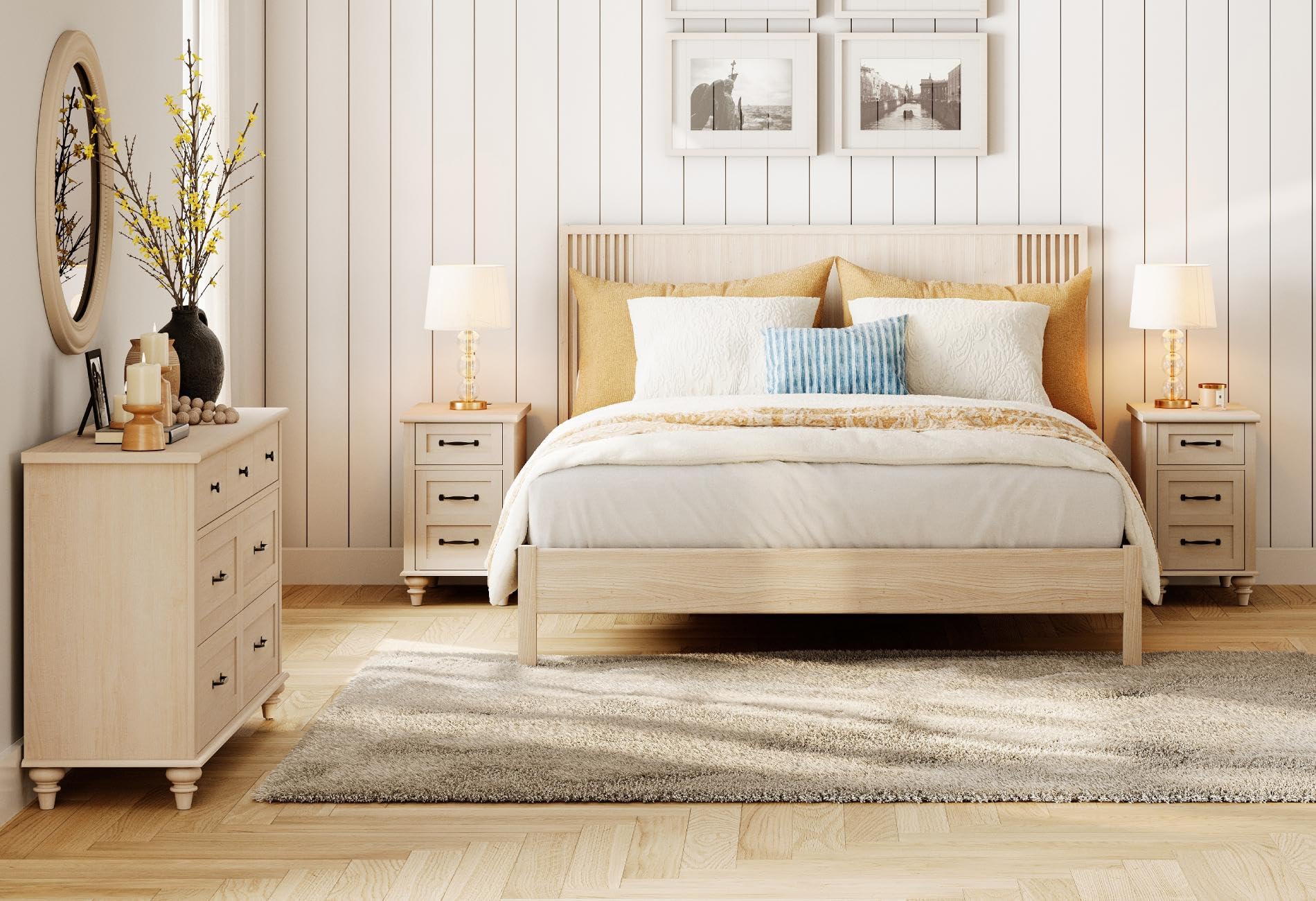 Amazon.com: WAMPAT 3 Piece Bedroom Set - Includes Farmhouse 7 Drawer Dresser,  Set of 2 End Tables with Charging Station & Storage Cabinet, 3 Piece Dresser  and Nightstand Sets, Beige : Home & Kitchen
