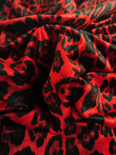Miniatura 5 de Gamuza de terciopelo suave impreso respaldo suave para ropa y tapicería 14 oz. Tela (JAGUAR, RED)