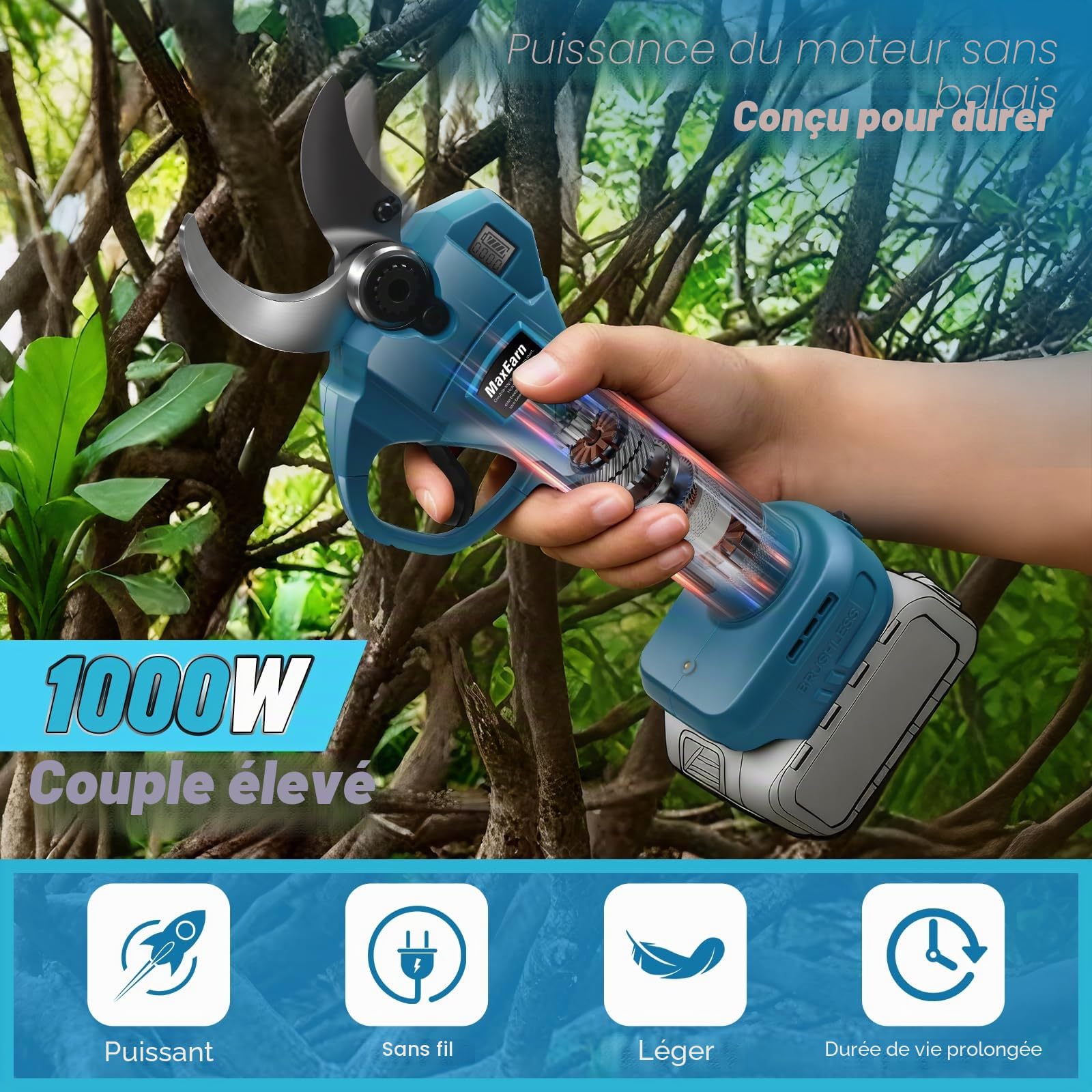 Sécateur électrique sans fil pour Makita 18 V, 40 mm, coupe maximale 65 mm, écran LCD, ciseaux électriques avec étui pour élagage des arbres et arbustes (sans batterie)