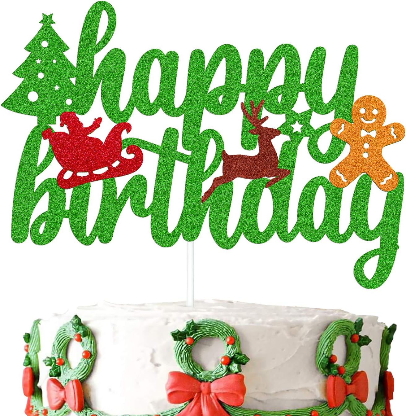 Christmas Birthday Cake Topper Happy Birthday Sign Cake Decorations for Meri Christmas Xmas Tree Santa Winter Snowflake Snowman Themed Bday Party Supplies Green Glitter Decor Christmas Birthday Cake Topper Happy Birthday Sign Cake Decorations for Meri Christmas Xmas Tree Santa Winter Snowflake Snowman Themed Bday Party Supplies Green Glitter Decor