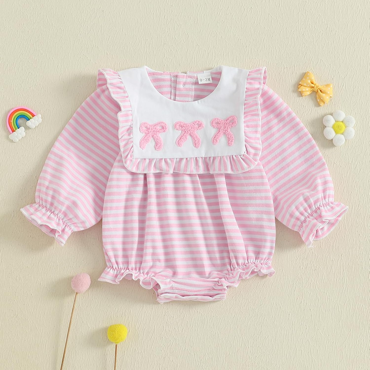 Seyurigaoka Valentine Baby Girl Outfit Heart Embroidery Long Sleeve Pink Romper Newborn Valentines day Bodysuit 0-18M - Image 4