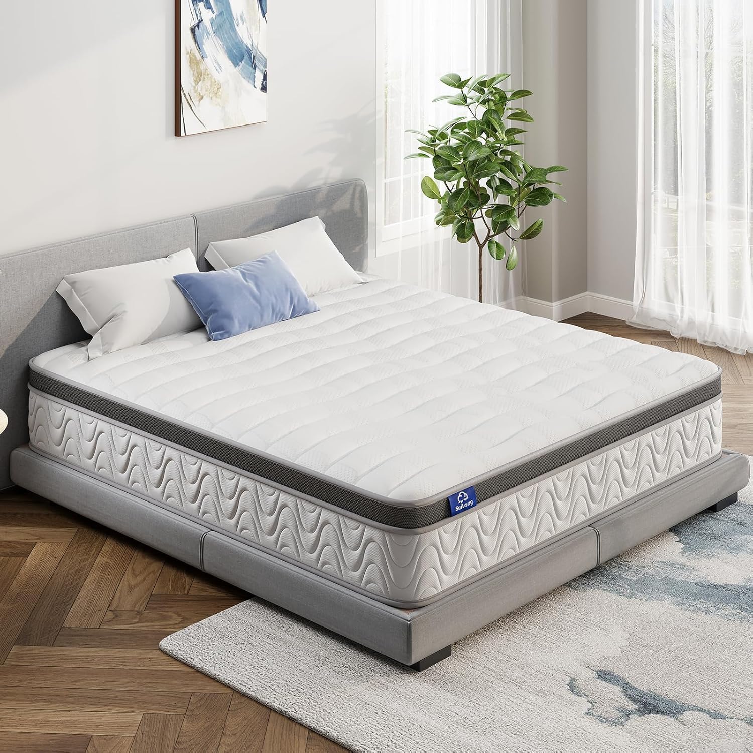 Suilong Matelas 120x200, 30 cm Epaisseur Matelas à Ressorts Ensachés Indépendants et Mousse à Mémoire de Forme, Matelas Hybride 7 Zones de Soutien, Respirant, Certifié Oeko-Tex