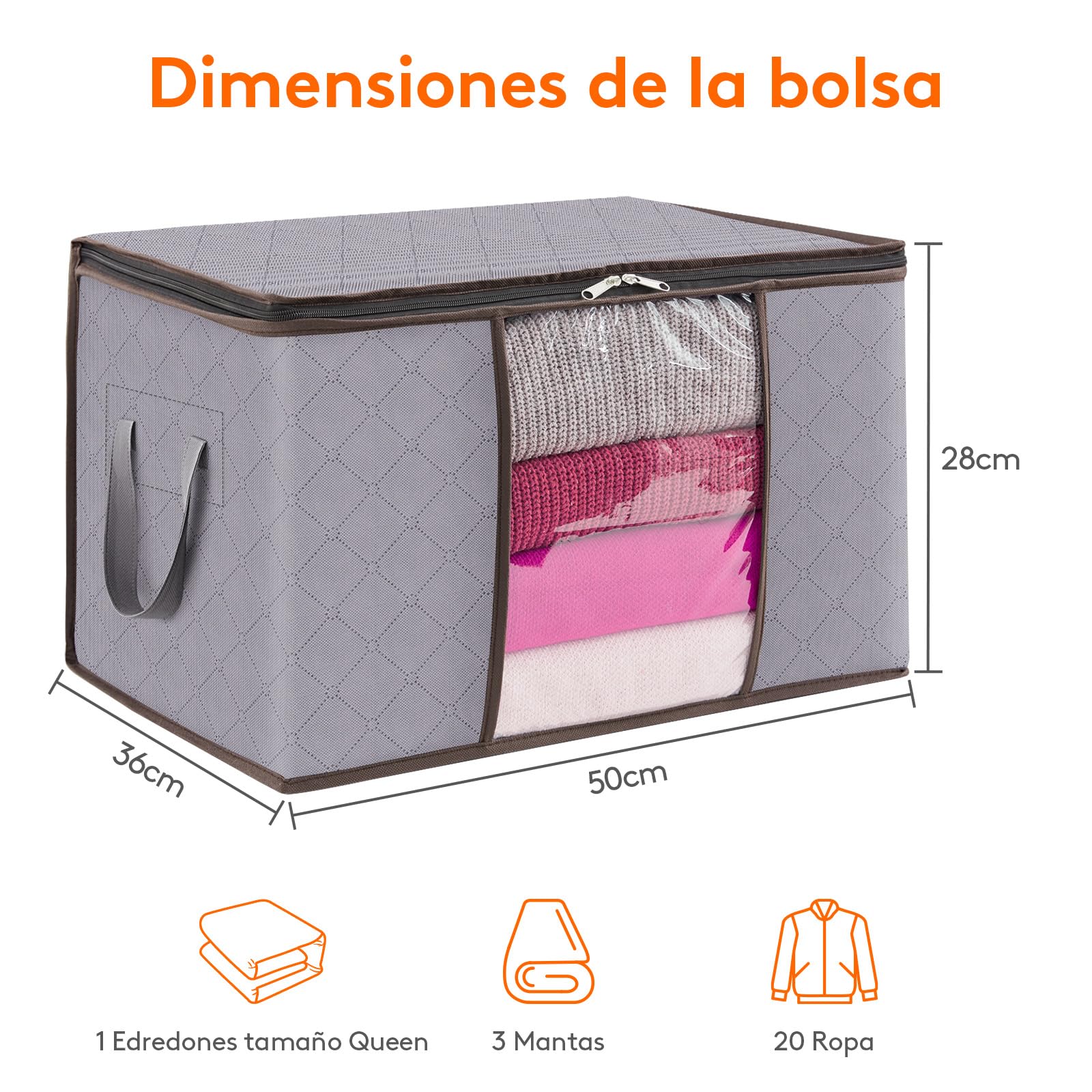 Lifewit Bolsas Almacenaje Ropa, Cajas Almacenaje Plegable, Bolsas para Guardar Ropa, Cajas Mudanza, Organizador Armario Para Ropa, Mantas, Juguetes, Gris Claro, 50 L, 4 Piezas