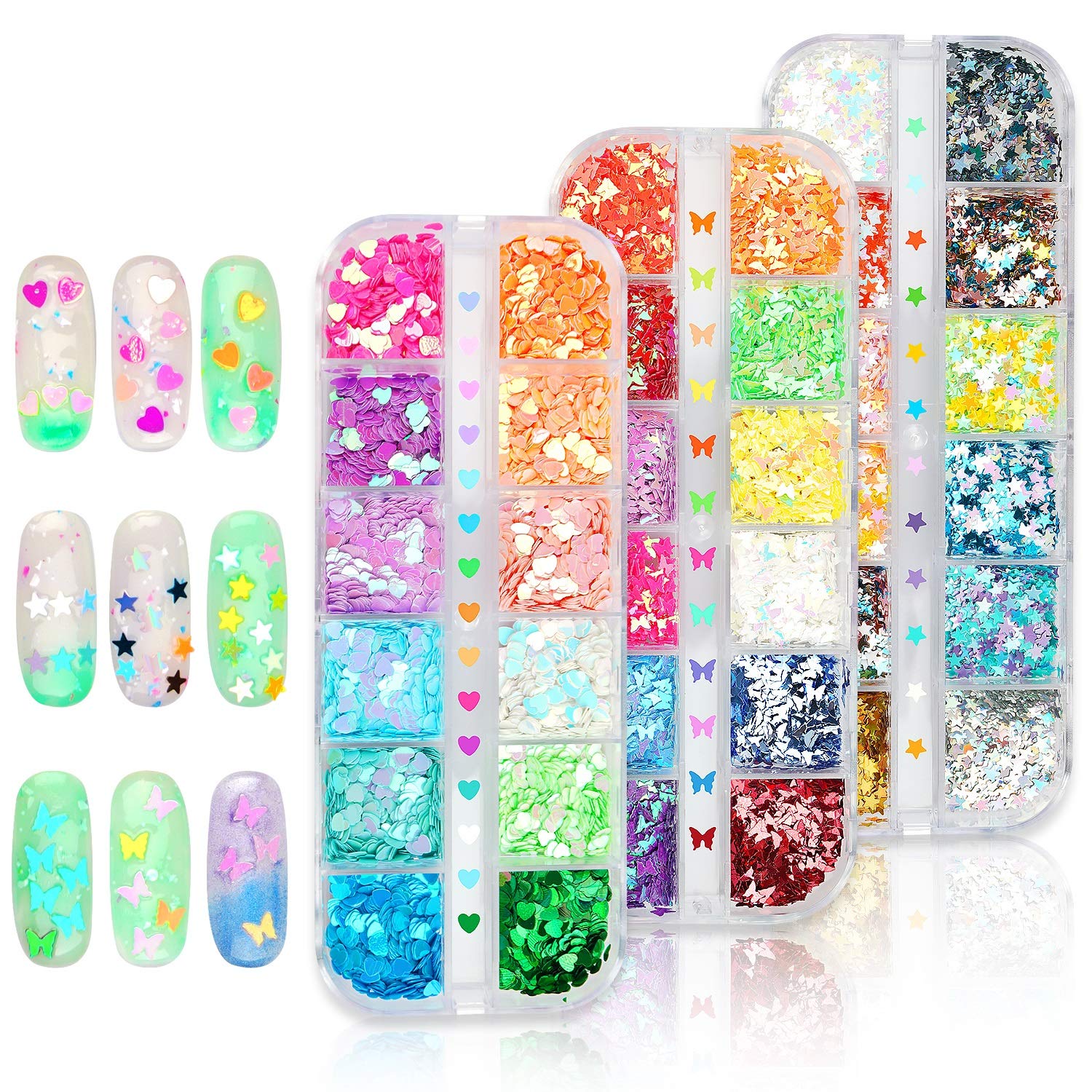 Nail Art Metallic Color Iridescent Glitter Sequin Laser Flakes Variety Pack,Multipurpose 3D Holographic Fashion DIY Resin Craft Manicure Cosmetic Decoration Sparkle Foil Chip Paillettes