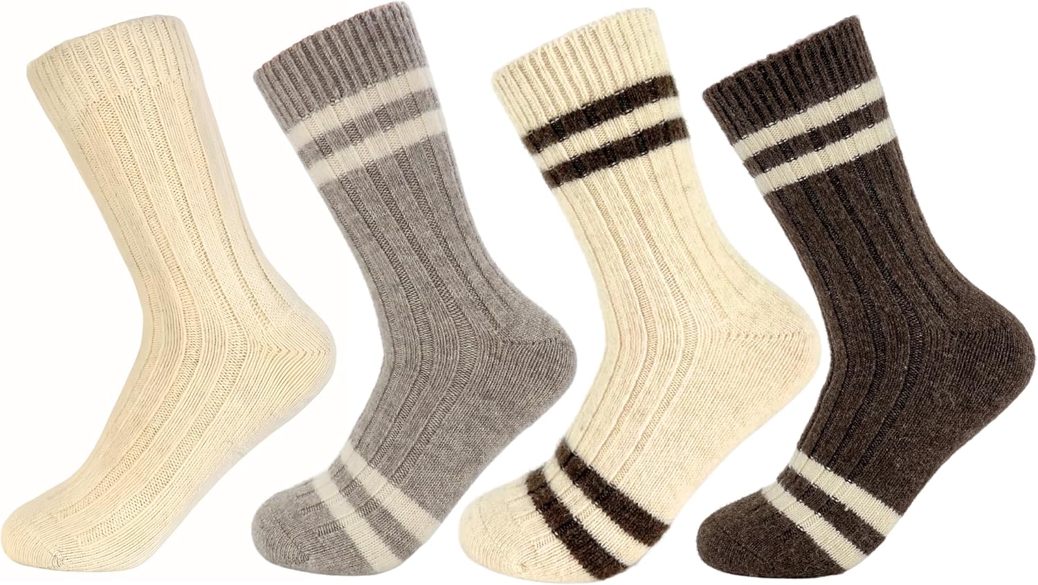 Merino Wool Socks 4 Pairs, Classic Rib-Knit Crew (92% Merino Wool), Cozy Thick Winter Home Socks, Medium US 7–10.5, Made in Mongolia, Premium Quality