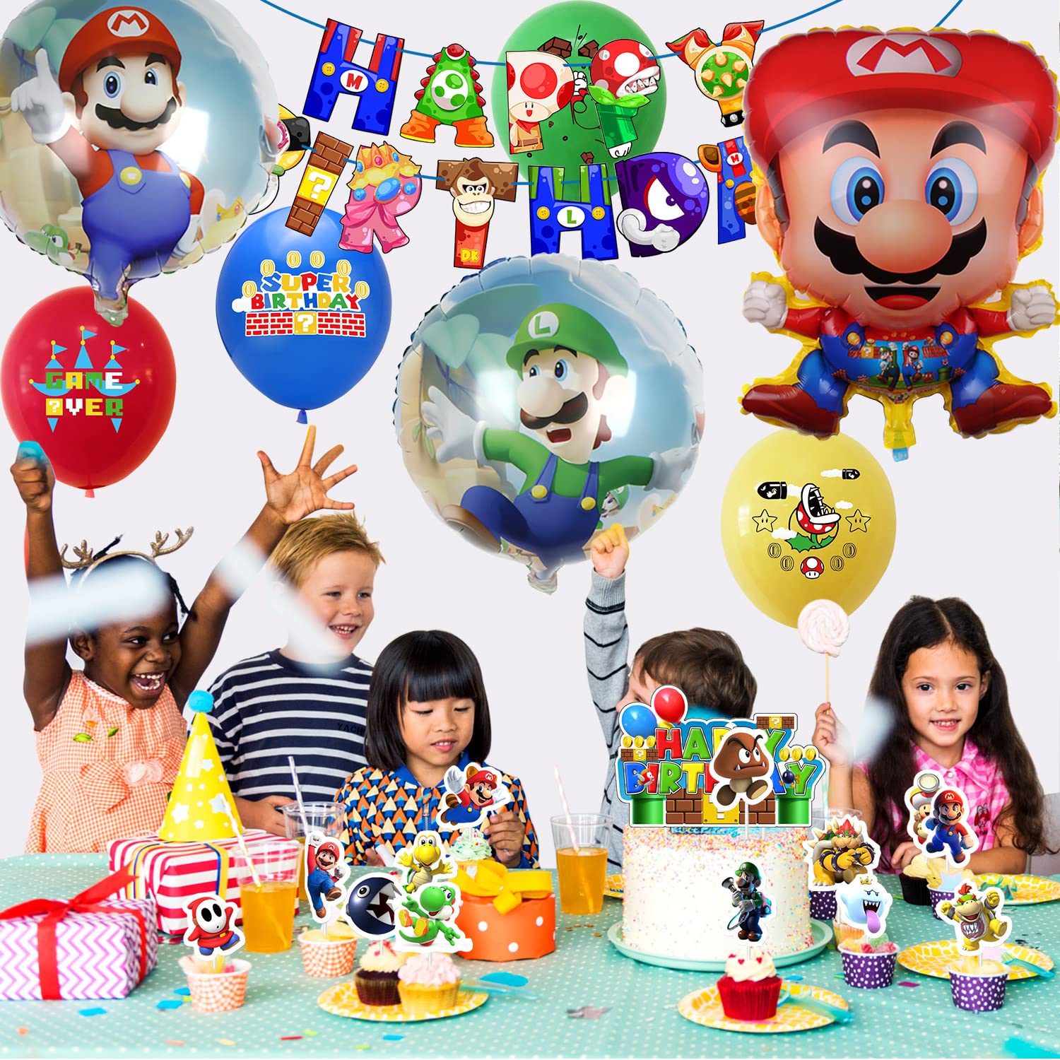 Décoration De Fête D'Anniversaire Super Mario Bros Jeu Thème Mario Brother Vaisselle Tasse Cuillère Pailles Ensemble Ballon Fournitures De Fête Pour Enfants