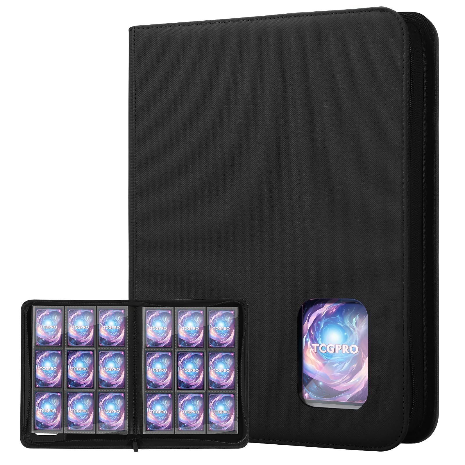 TCGPRO Sammelkarten Album mit Sichtfenster, 540 Sammelalbum Karten Kapazität, Card Binder mit 9 Seitliche Pocket und Reißverschluss, Trading Card Album für MTG, TCG, Sports Cards etc. Schwarz