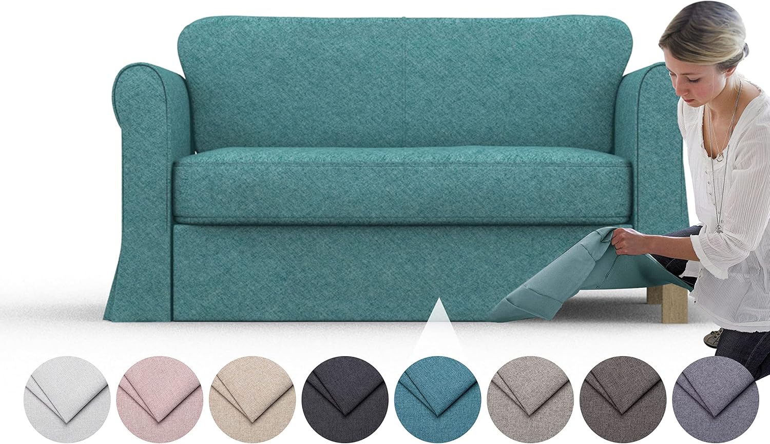 comfortly | Cover for Hagalund 2 Seat Sofa Bed, Replacement Slipcover, Heavy Duty 4 pcs Cover, Pets and Stain Proof Durable Nano-Tech Fabric, Easy to Clean & Replace (Cashmere Blends - Petrol)