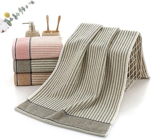 Miniatura 7 de Pidada Juego de 2 toallas de mano 100% algodón con patrón de rayas absorbentes suaves toallas decorativas para baño (marrón)