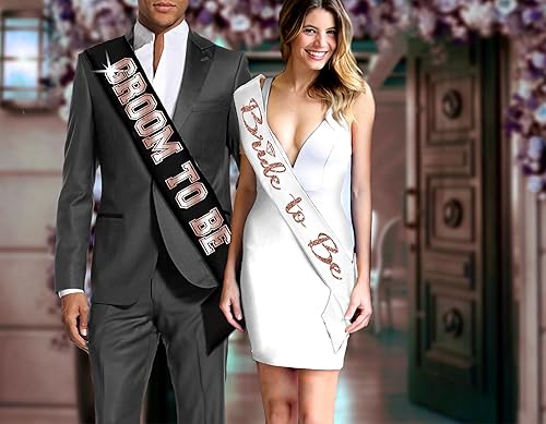 Miniatura 2 de Regalos de compromiso  Juego de 2 banda de satén blanco con diamantes brillantes de oro rosa y banda deportiva de oro rosa  Suministros para cena de