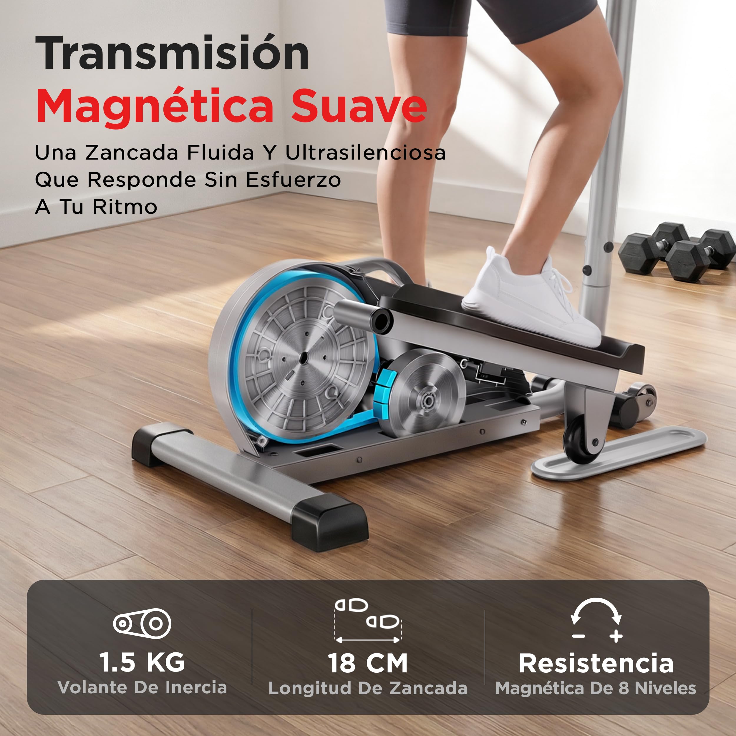 Sunny Health & Fitness Elíptica Magnética Bajo Escritorio, Pedaleador Portátil para Hacer Ejercicio Sentado en Casa o en la Oficina, Mini Cross Trainer para Usar de Pie o Sentado App SunnyFit Opcional