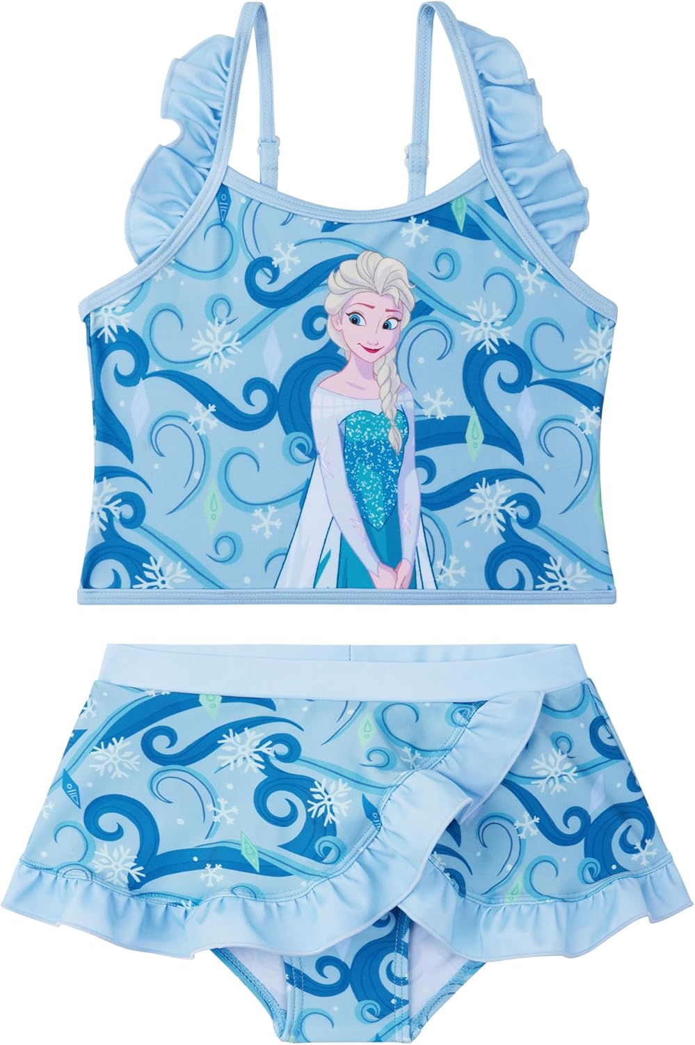 Disney Moana | The Little Mermaid | Elsa Girls Swimsuit Sets, Two Piece Bikini Set, Adjustable Kids Bathing Suits Swimwear