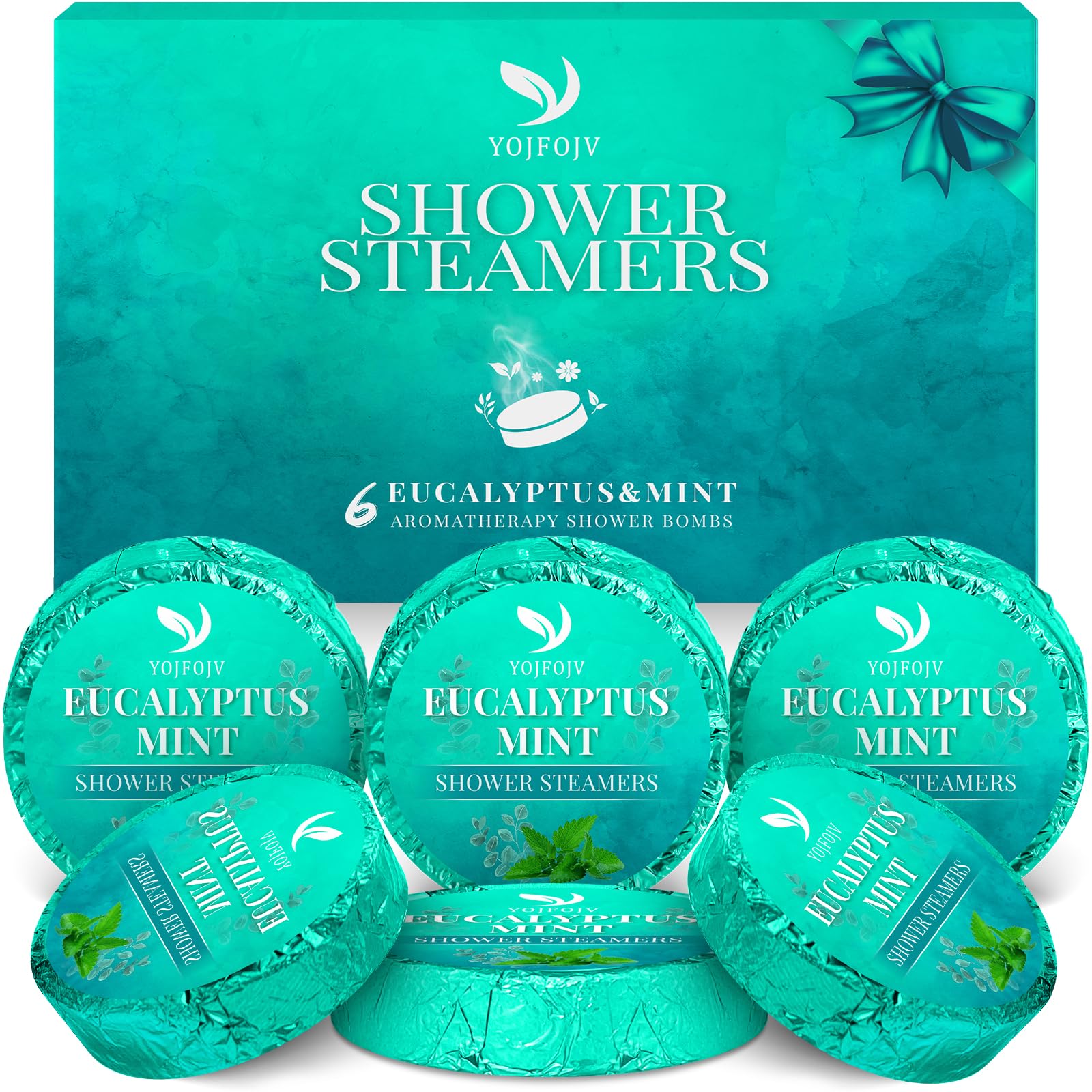 Shower Steamers Aromatherapy, 6-Pack Eucalyptus for Shower Bombs with Mint Organic Essential Oil, Christmas Stocking Stuffers for Women or Men, Birthday Gifts for Wife, Mom and Girlfriends