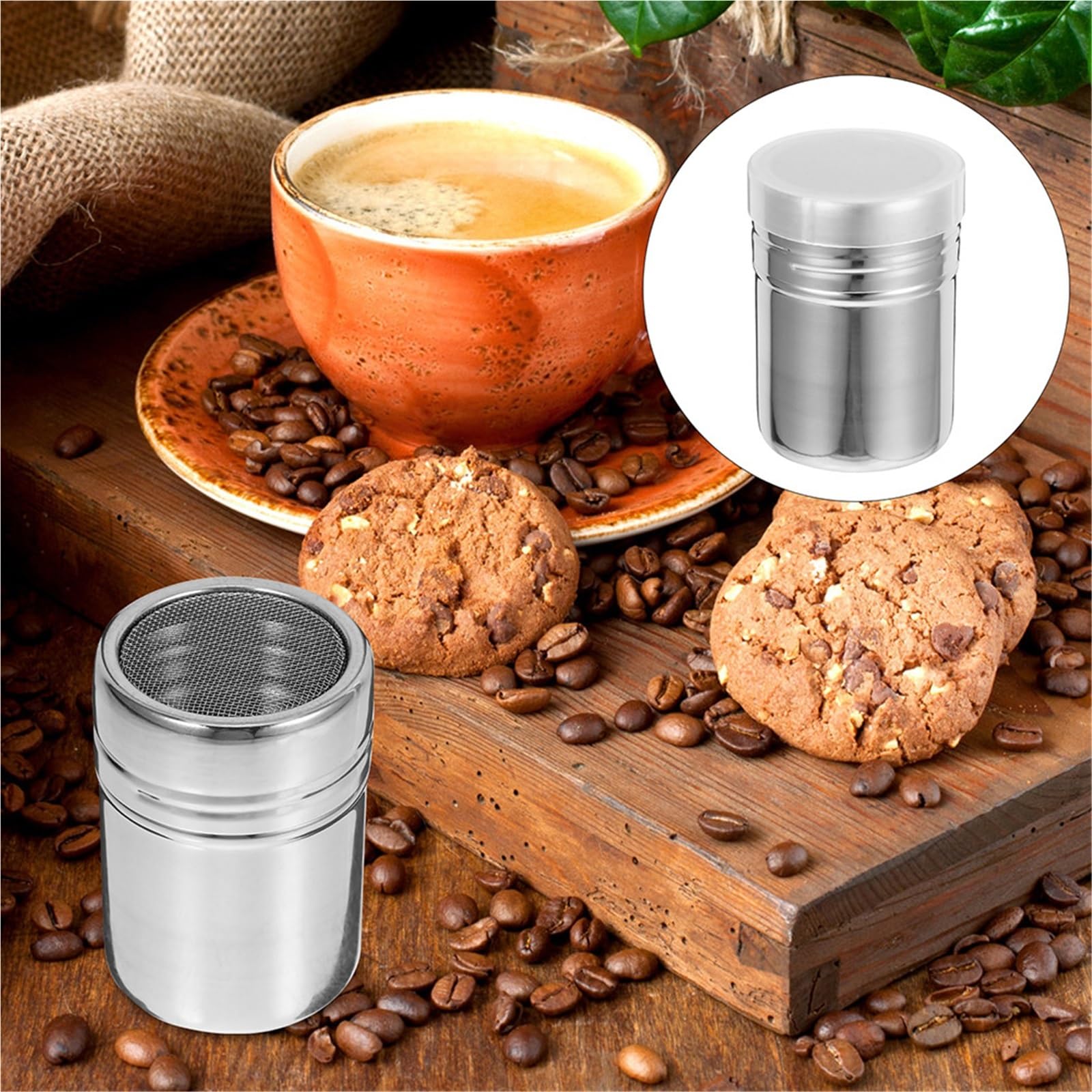 Coctelera de azúcar en polvo acero inoxidable 4 piezas con tapa Para Casa | Harina de cacao, tamiz de café, dispensador de condimentos, herramienta de cocina, frasco de aceite