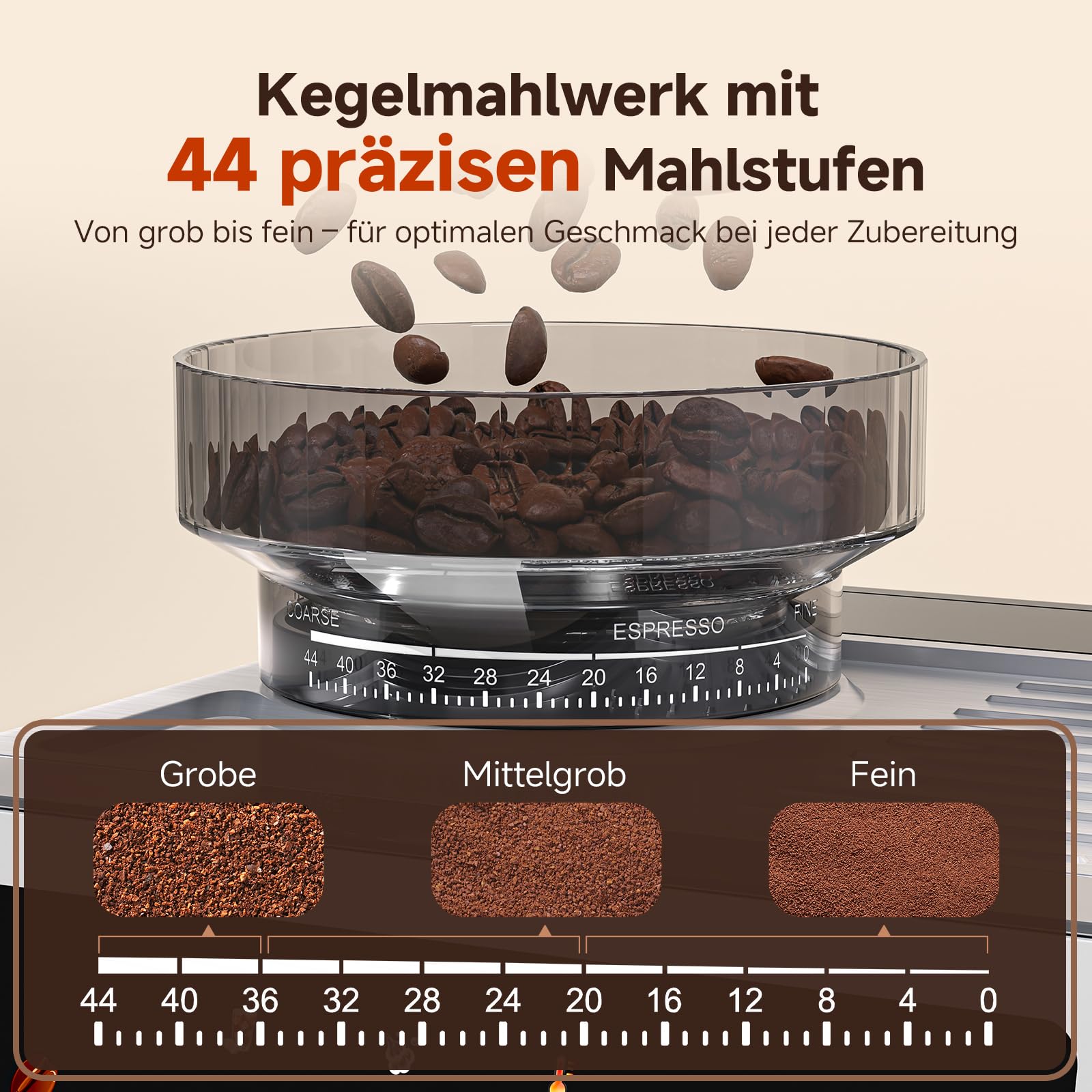 AMZCHEF Siebträgermaschine, 20 Bar Espressomaschine mit mahlwerk, 44 Mahlgrade, 4-Temperaturstufen,Cold Brew, 1,8L Tank,espressomaschine mit Milchaufschäumer, IMD Touch Screen,Edelstahl