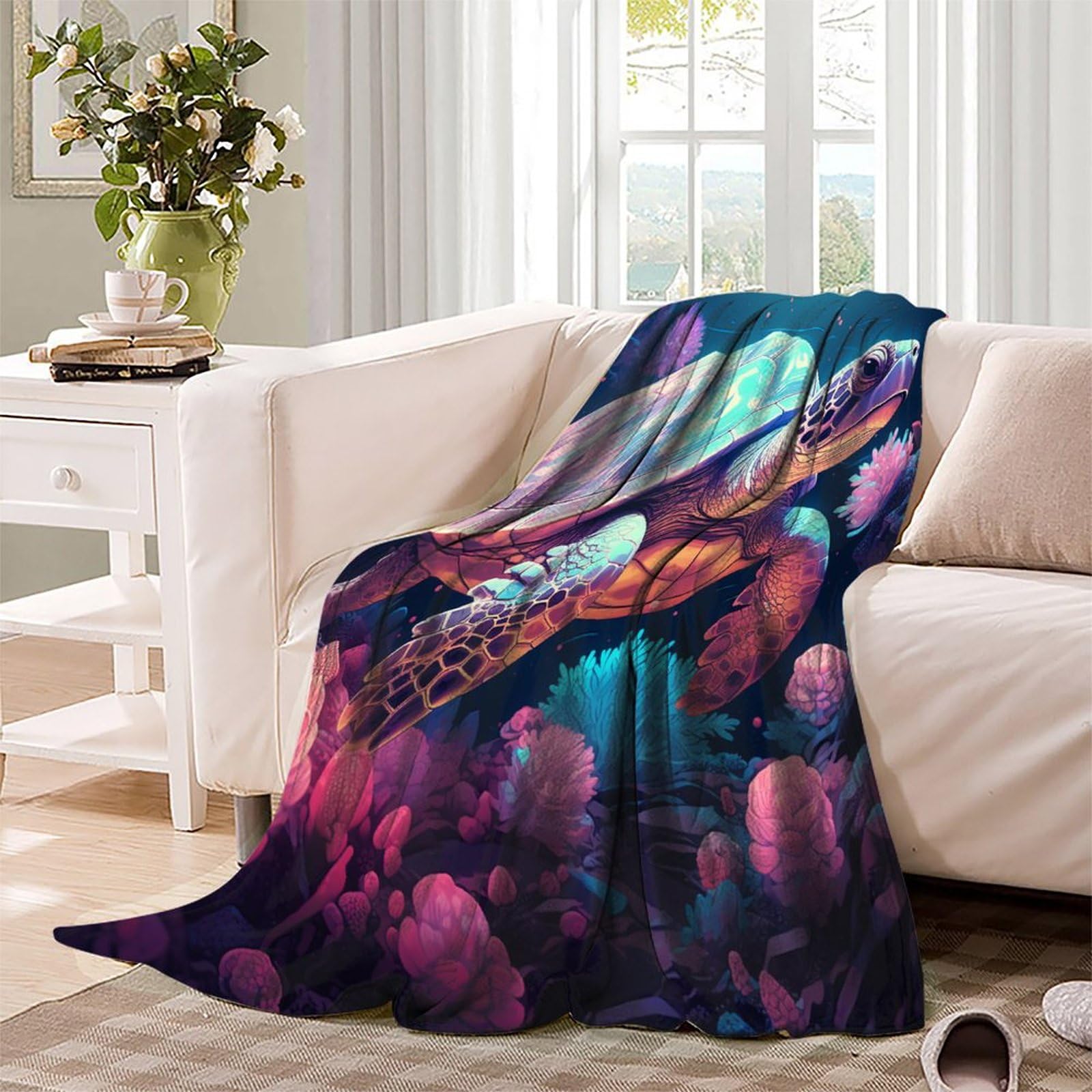 Jinflower Flanell-Decke Mit Meeresschildkröte – Super Weich & Warm, 127 X 152 Cm, Wasserabweisend, Für Sofa, Bett & Outdoor