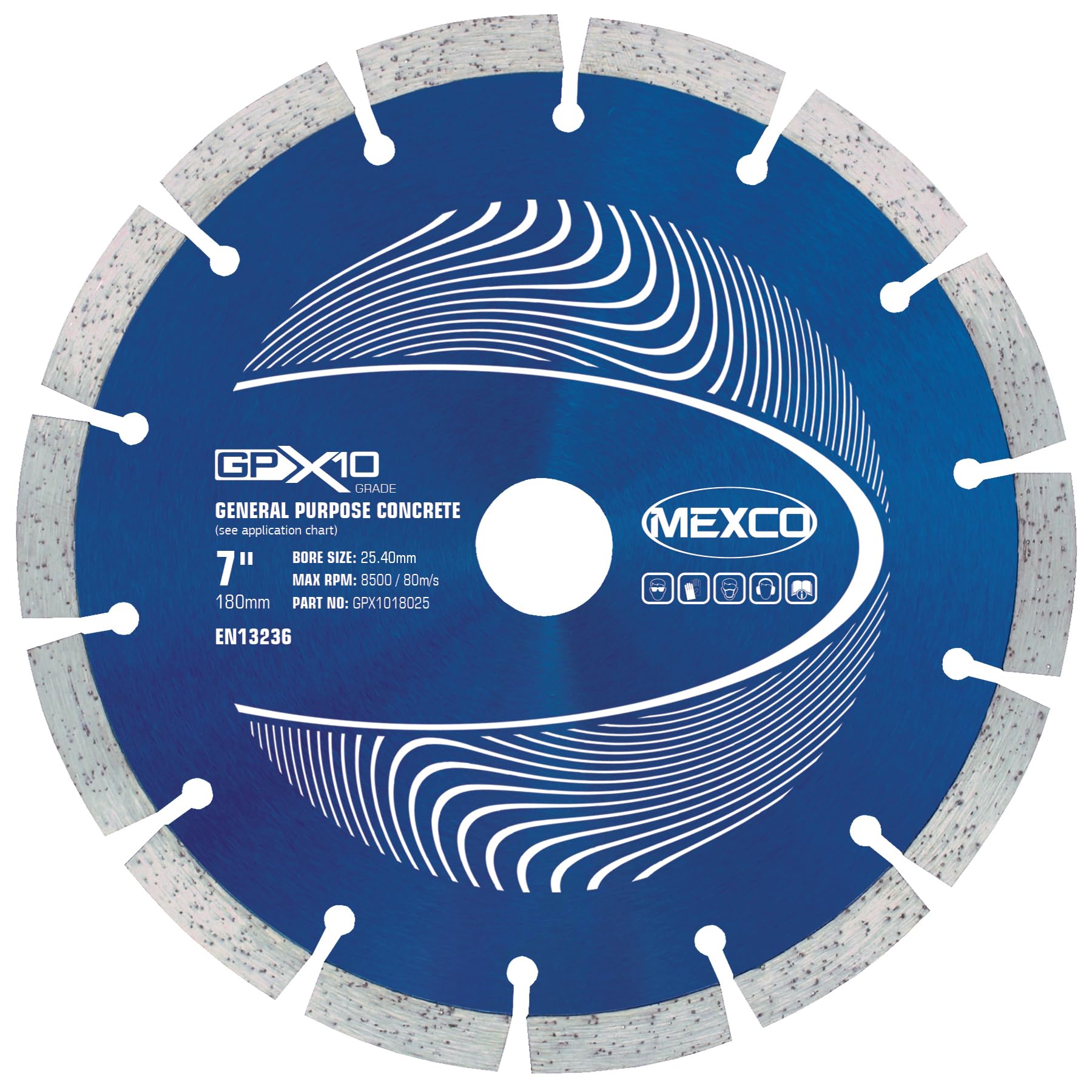 Mexco GPX10-15 General Purpose Concrete Diamond Blade, Cutting Disc for Non-Abrasive Building Materials - 230mm, 15mm Segment Height, 22.23mm Bore