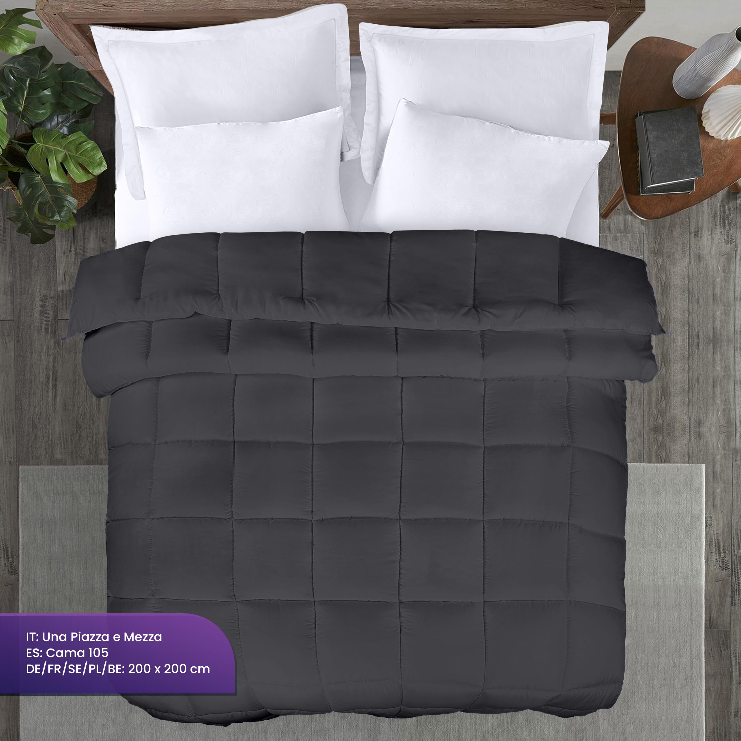 Utopia Bedding Piumone 200 x 200 cm 370 GSM, Piumino una piazza e mezza, Piumino Letto una piazza e mezza, Trapunta una piazza e mezza 100% Microfibra (Grigio)