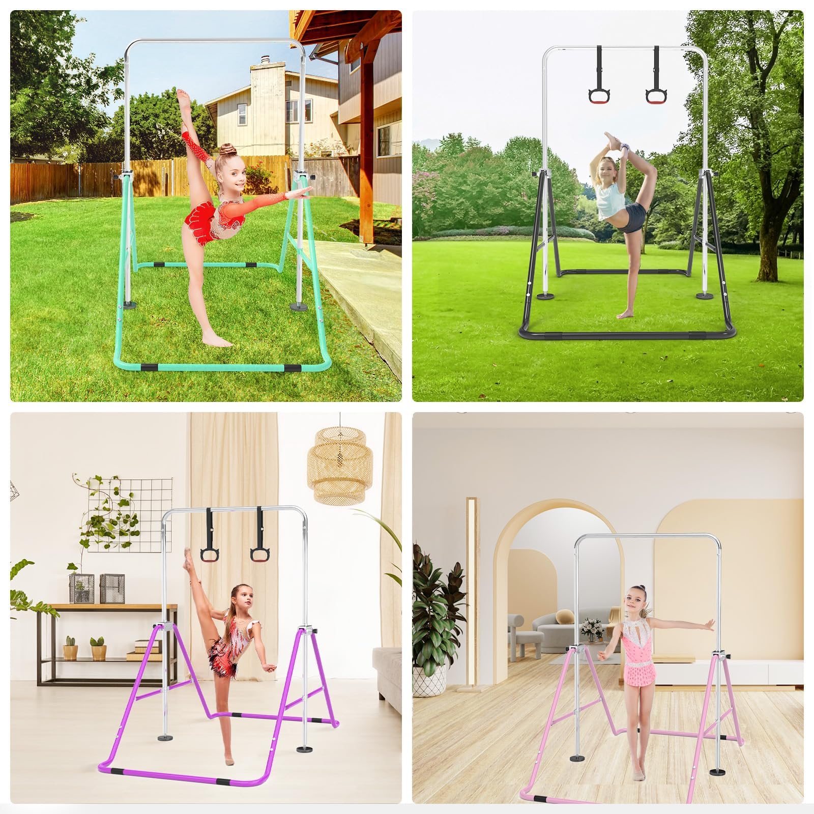 Barra da Ginnastica per Bambini, Regolabile in Altezza e Pieghevole – con Anelli, Barra Orizzontale da Interno per Casa, Attrezzo Ginnastica Ragazzi e Ragazze