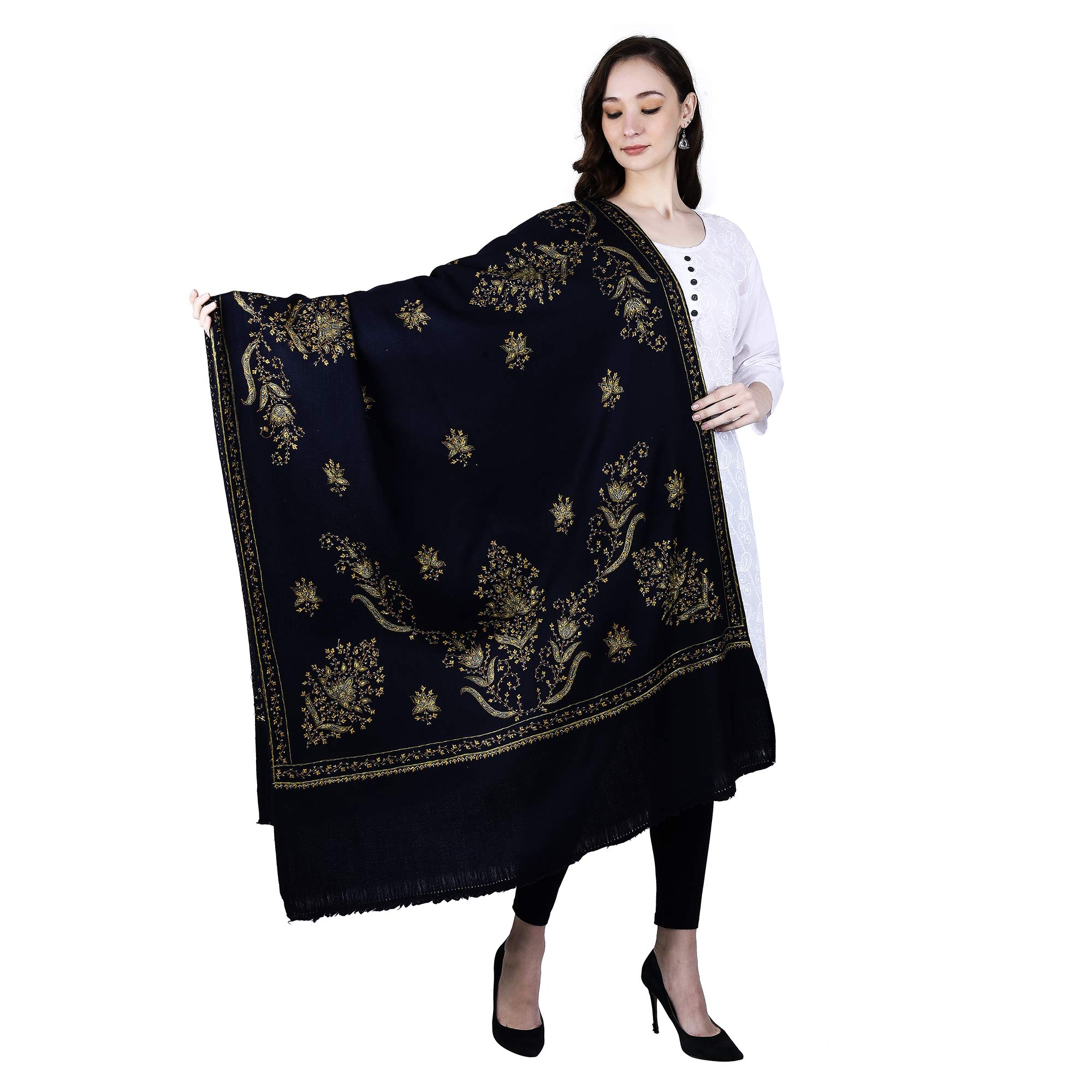 SWI WITH LABEL Women's Kashmiri Hand Embroidered Pure Wool Shawl