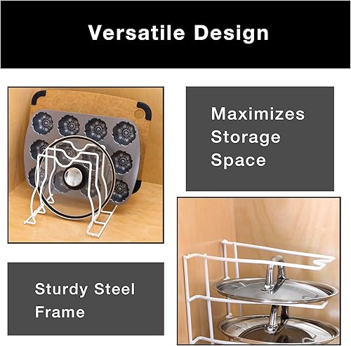 Miniatura 4 de Smart Design Estante de almacenamiento de tapa y utensilios para hornear con 4 divisores de compartimentos, marco de metal de acero, acabado