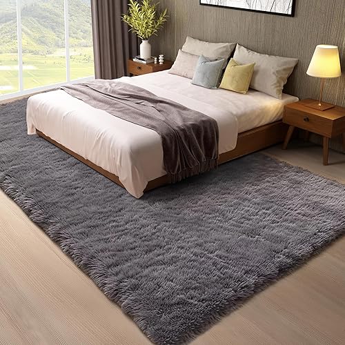 Miniatura 3 de Ophanie Alfombras de área de 8 x 10 pies para sala de estar, alfombra suave de felpa gris, alfombras peludas para dormitorio, dormitorio de niños y