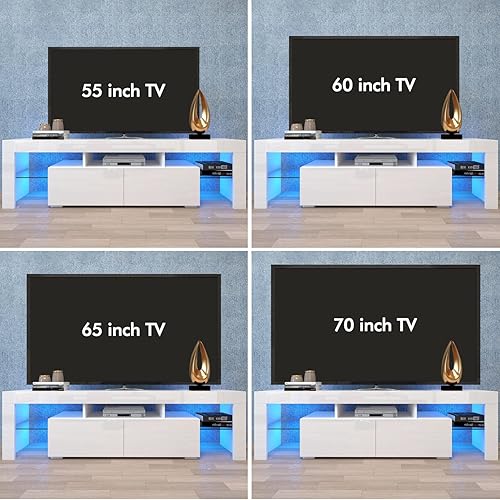 Miniatura 5 de Hangoo Soporte de TV blanco para centro de entretenimiento de TV, soporte LED con 2 cajones y almacenamiento para consola de TV, caja de cable
