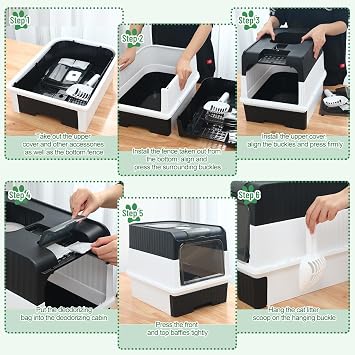 Tioncy 7 Pcs Small Cat Kitten Starter Kit Cat Litter Box with Shovel Paw Litter Mat Double Automatic Bowls Toy Teaser Stick Kitten Collar Essentials Kits for 1-3 Lbs Beginner(Black)