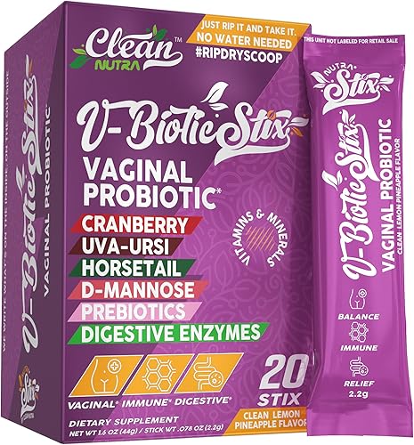 V-Biotic Stix con Arándano, Uva-Ursi, Cola de Caballo, D-Manosa, Inulina, Lactoferrina de Clean Nutra (1)