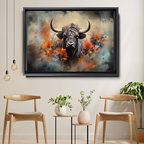 Miniatura 2 de Buffalo Bison Landscape, Watercolor Mixed Media Art Print for Canvas or Metal