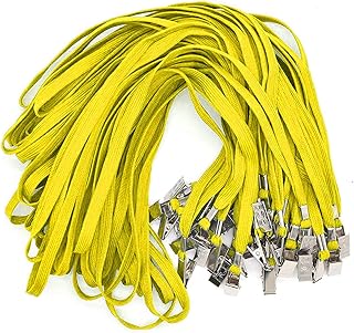 Bird Fiy Paquete de 100 cordones negros para insignias a granel con clip para el cuello, cordón plano con cordón para insignia, clip de bulldog