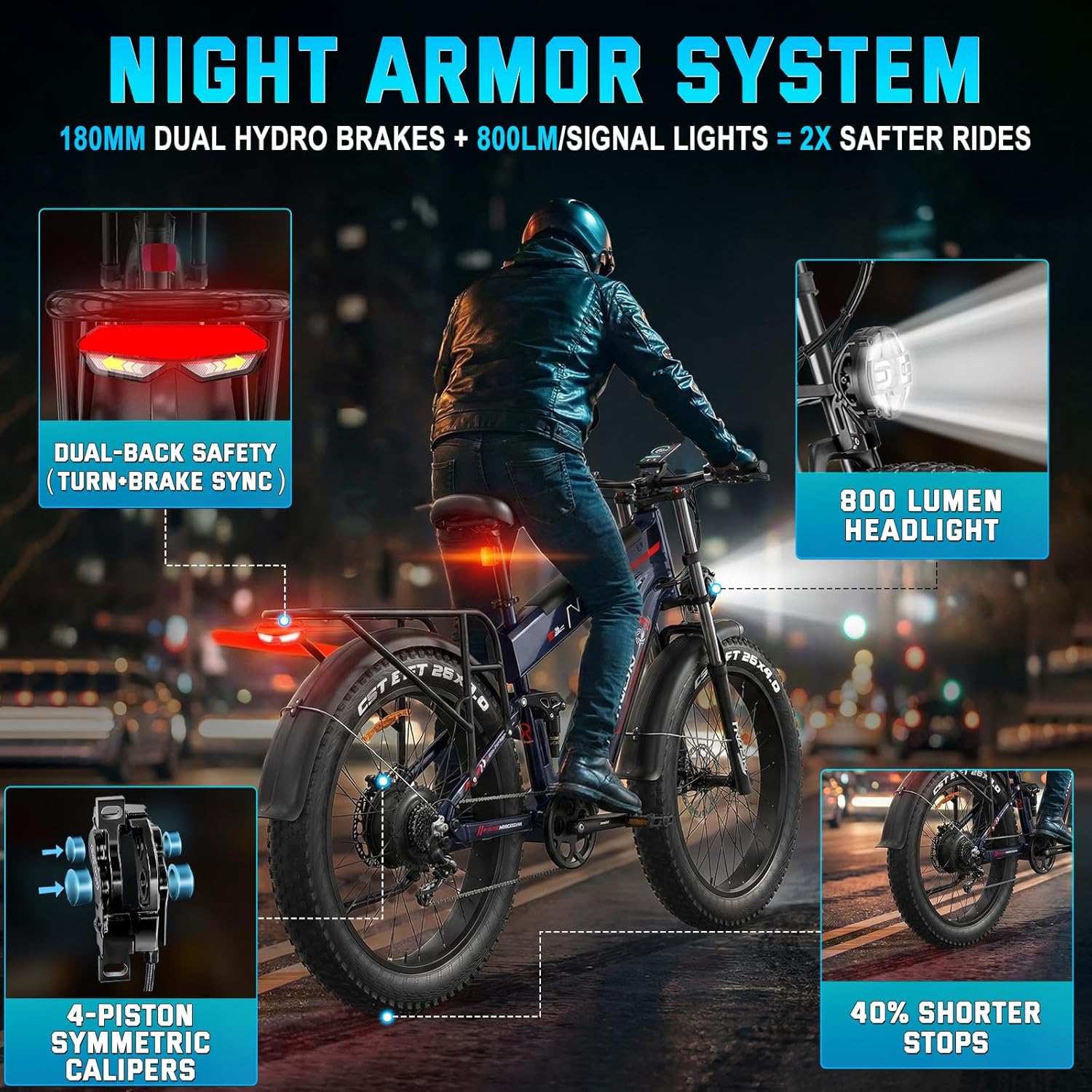 FREESKY Dual Battery Electric Bike for Adults, 48V 41AH 160 Miles Long Range E Bike, 4000W Motor 40MPH+, 26" Fat Tire Fast Mountain EBike, Full Suspension & Hydraulic Brakes, UL 2849 Certified by TÜV