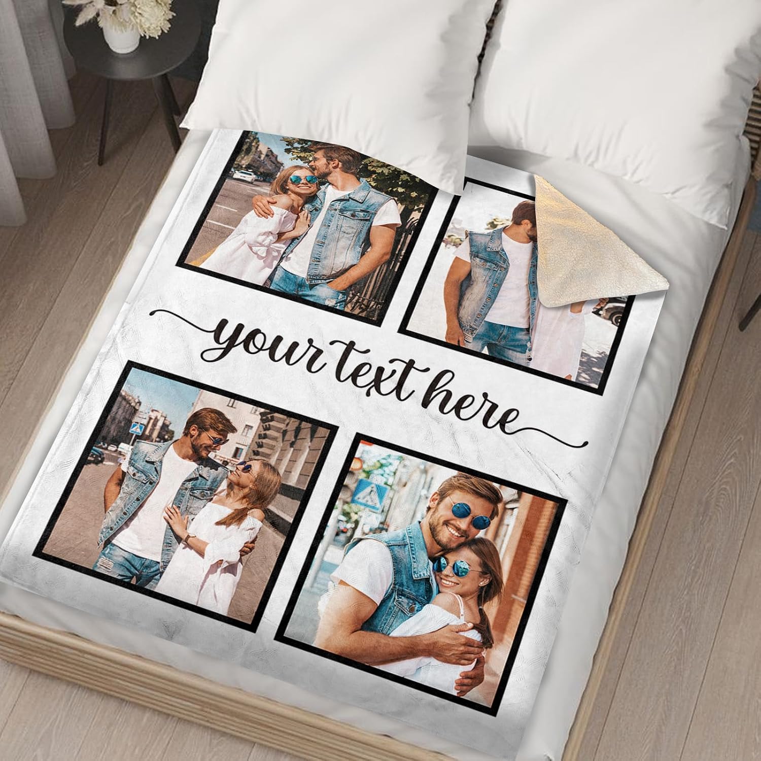 Custom Sherpa Fleece Photo Blanket - Soft Thick Warm Fluffy Throw for Couch, Bed - Customized Tapestry Blanket Family Winter Gifts for Couples, Mom, Dad, Kids - Color07