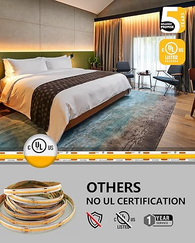 Miniatura 4 de EMITEVER COB - Tira de luces LED de color blanco cálido, cinta de luz de 24 V 2700 K de alta densidad, 300 lúmenes/pie, 2400 LEDs/carrete, Ra 90+,