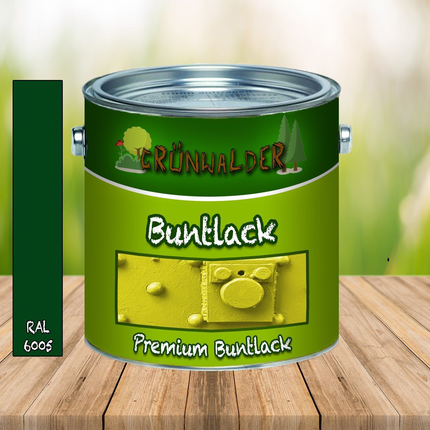 Grünwalder Bunt-Lack premium Schutz-Farbe optimale Deckkraft & UV-Beständigkeit (1 L, Moosgrün (RAL 6005))