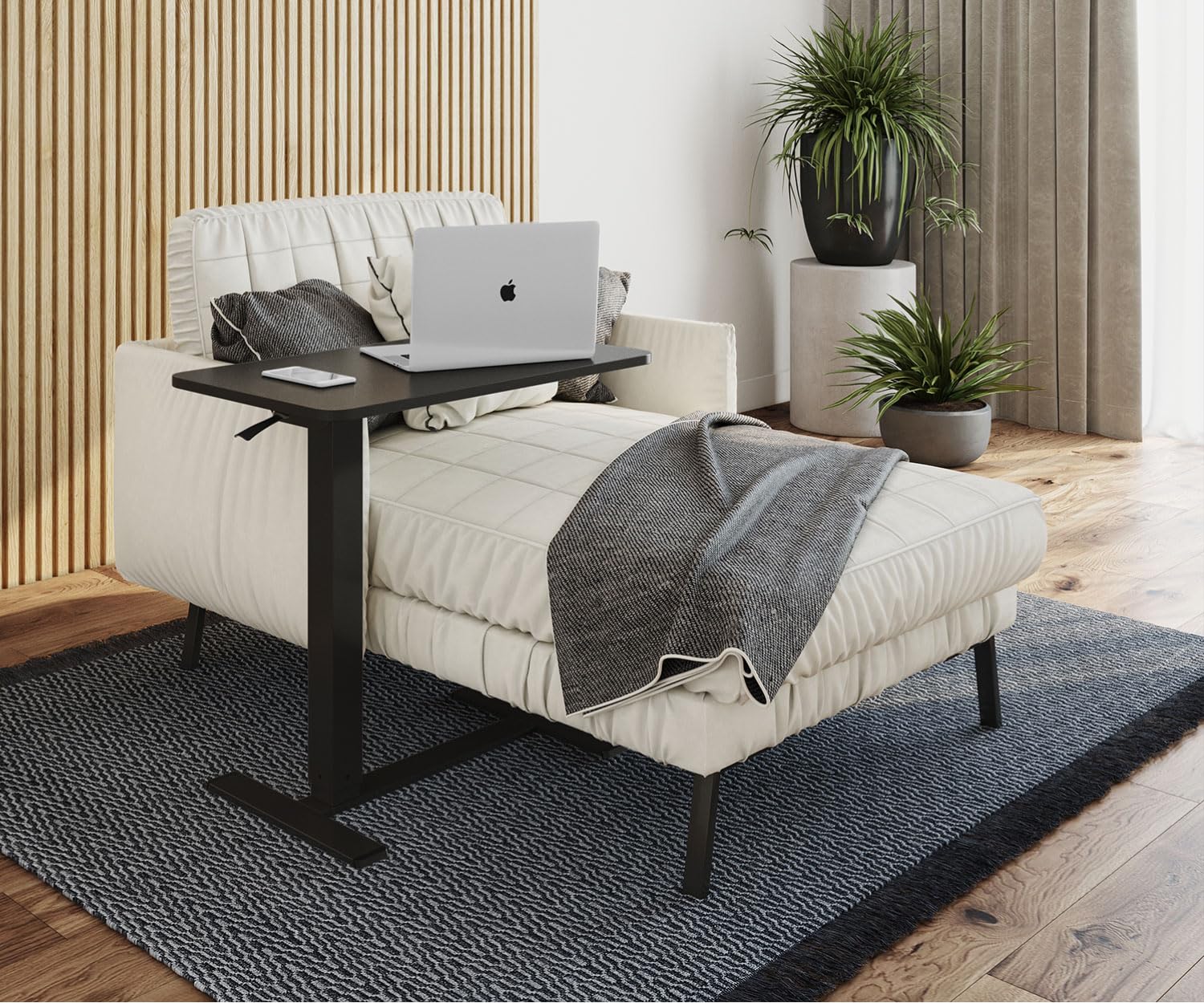ESMART EACM-121BB 71 x 40 cm Nero - Tavolino mobile regolabile in altezza pneumaticamente in continuo 64-99 cm su ruote per divano, letto, cameretta e home office