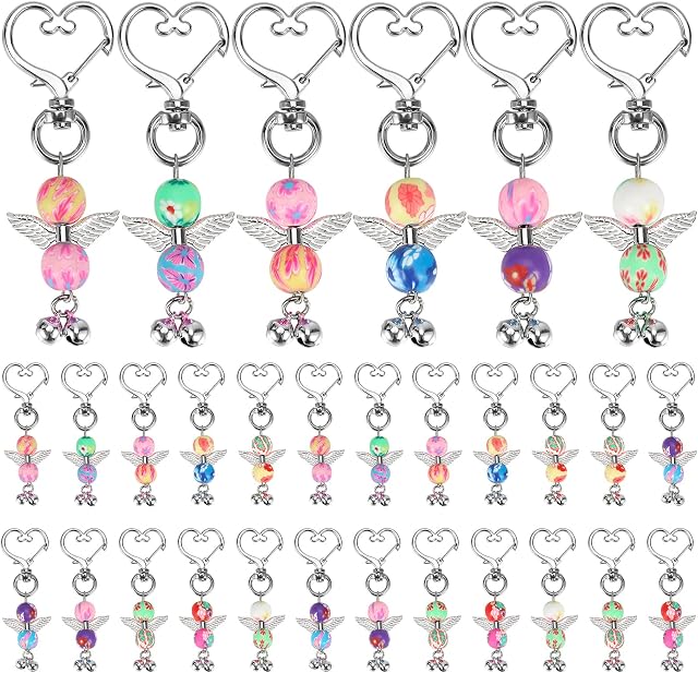 30PCS Guardian Angel Keychains,Colorful Pearl Angel Keychain Angel Wings Pendant Keychain Angel Keyrings Guest Return Gifts for Wedding Favours Baby Shower Kids Birthday Party Christmas Xmas Gifts