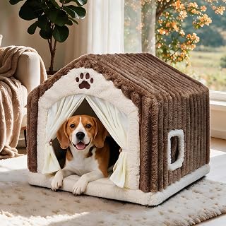 Luxury Dog House Indoor, Warm Double-Layer Dog Cave Bed | Covered Dog Bed Tent, Sturdy Frame, Tufted Flannel, Machine Washable - Large (25" x 25" x 25") for Small and Medium Dogs